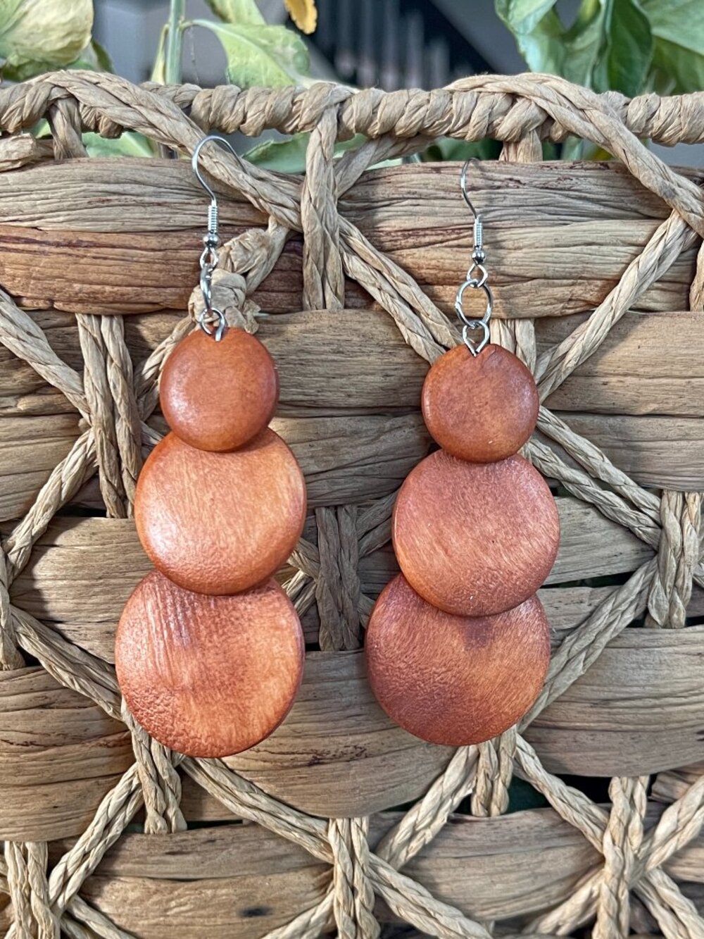 Rustic Bohemian Natural Lightweight Wooden Dangle Fishhook Earrings